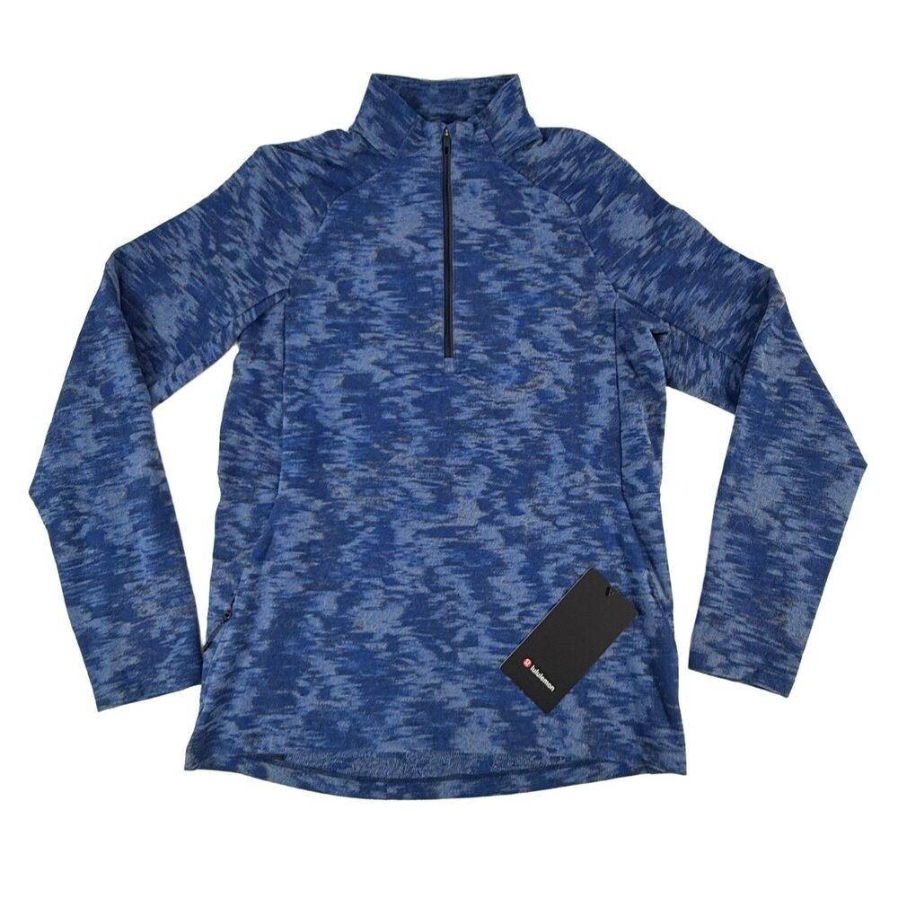 New- Lululemon Surge Warm Half Zip Pullover Women's S Blue Camo Running Top